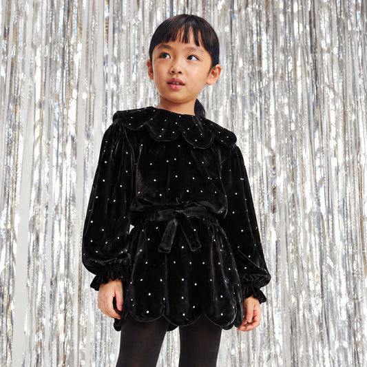 Petal 'Velvet Sparkle' Holiday Dress Set · Black Disco