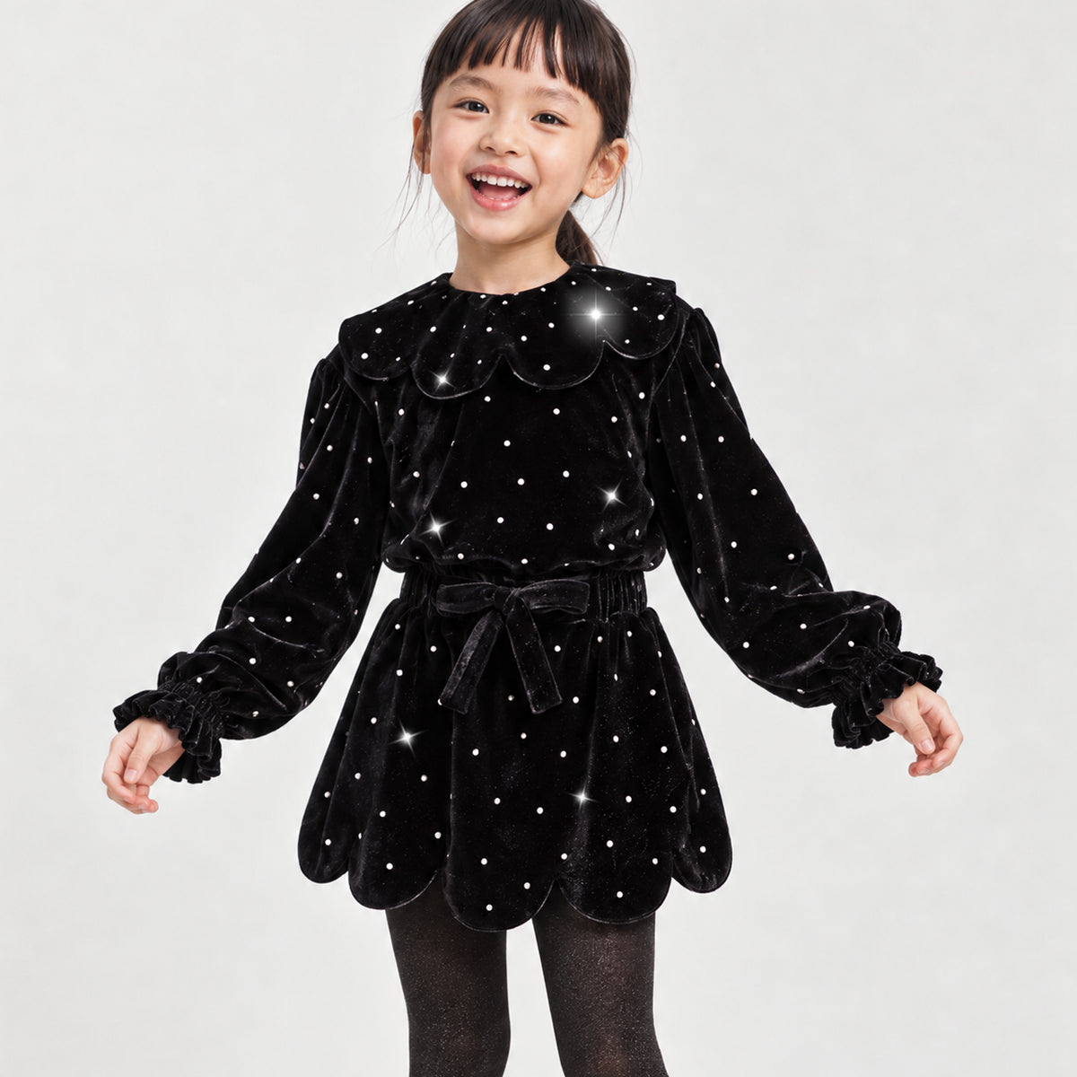 Petal 'Velvet Sparkle' Holiday Dress Set · Black Disco