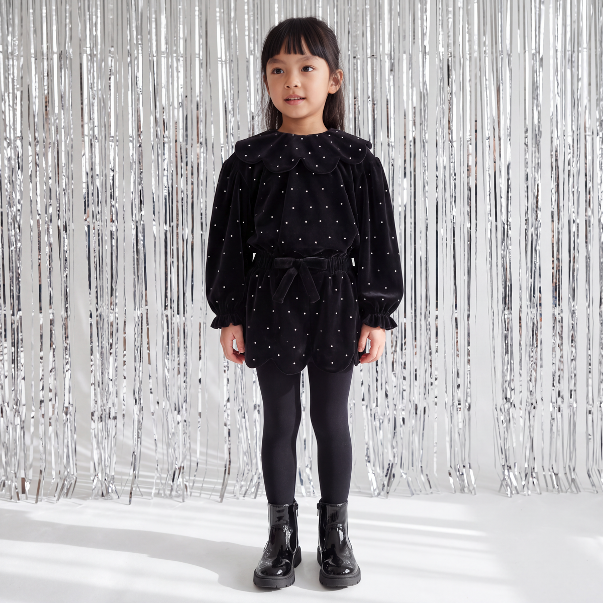 Petal 'Velvet Sparkle' Holiday Dress Set · Black Disco