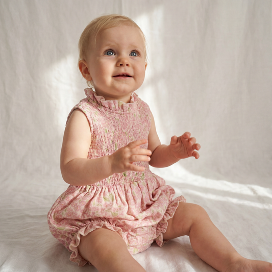 Organic Cotton Adaline Romper · Peony