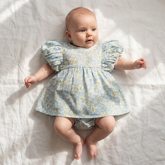 Organic Cotton Maya Romper Dress · Hydrangea