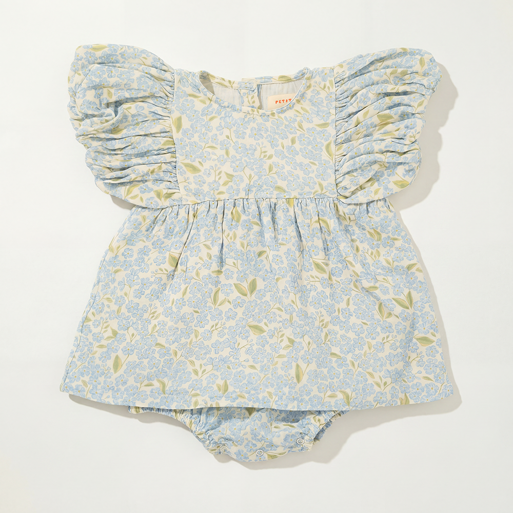 Organic Cotton Maya Romper Dress · Hydrangea
