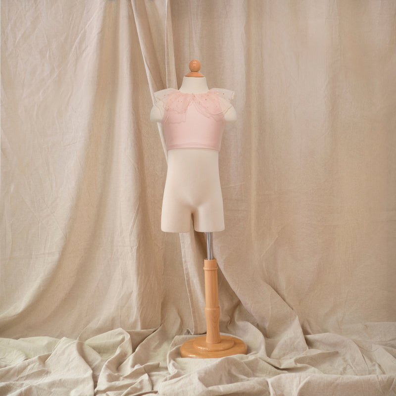 Petit Playa Ballet Bikini Crop Top in Fairy Pink print, sun-safe UPF50+ swimwear for babies and girls