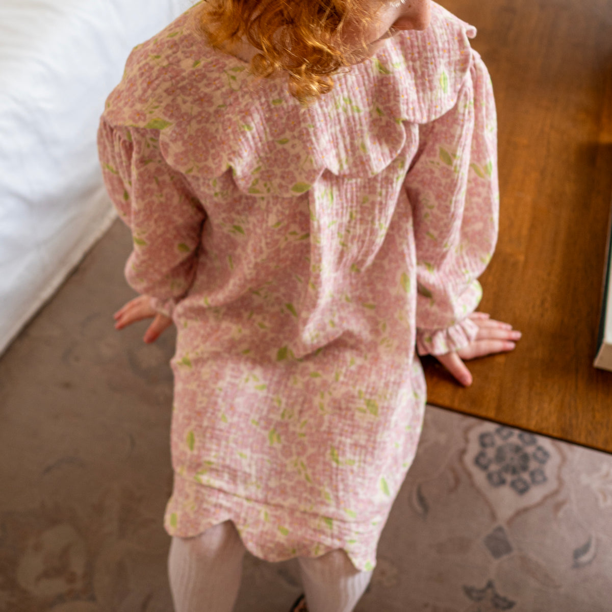 Organic Cotton Petal Smock Dress · Peony