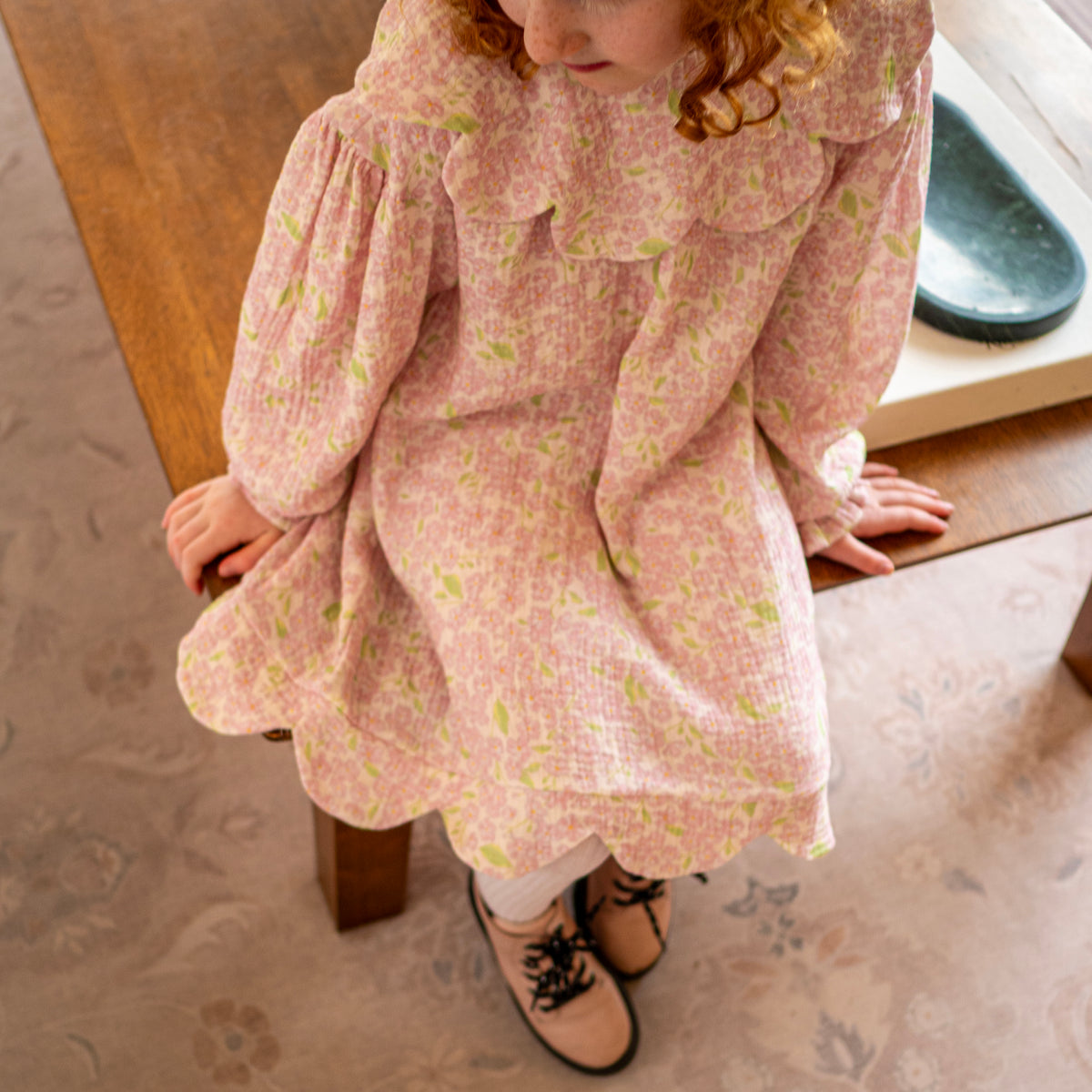 Organic Cotton Petal Smock Dress · Peony
