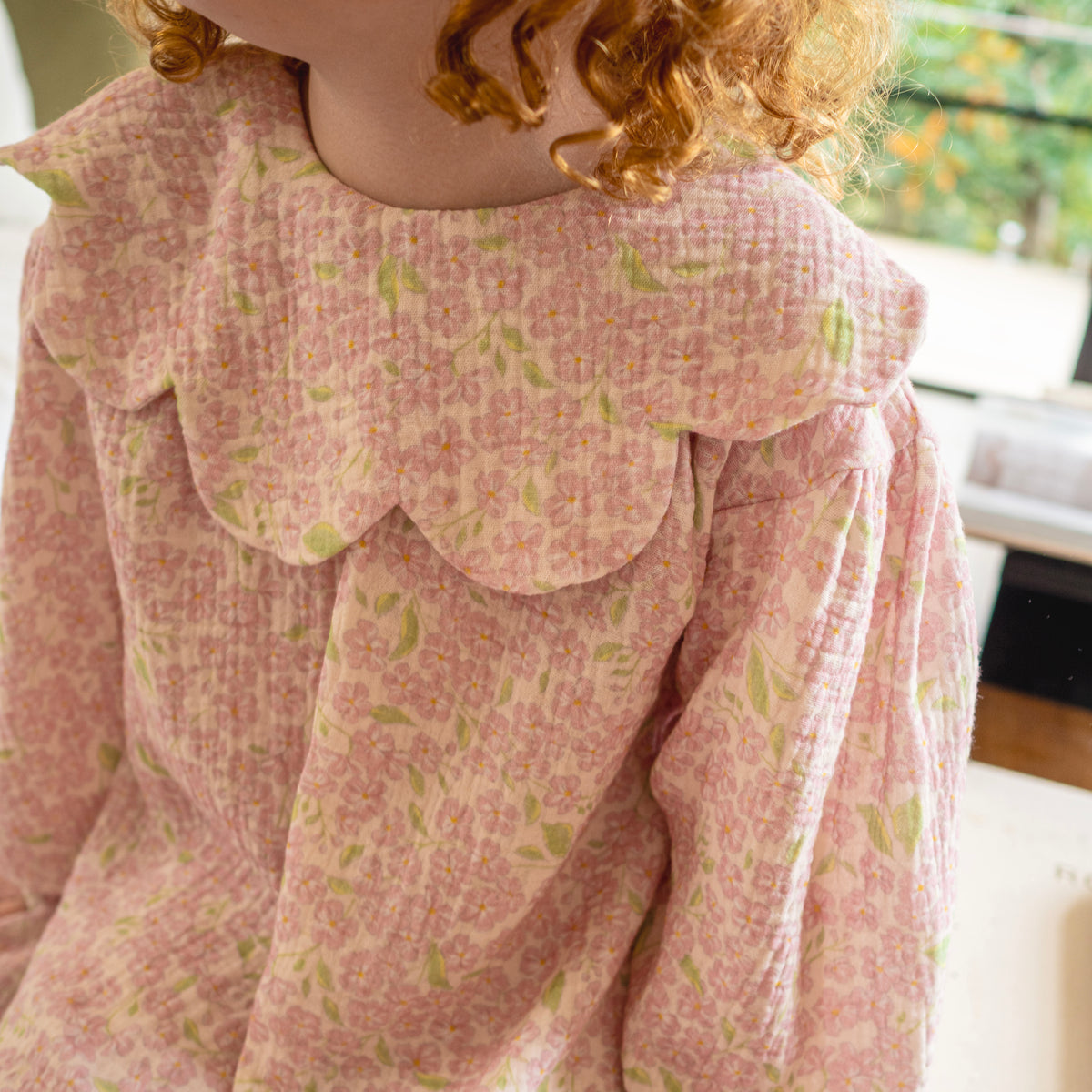 Organic Cotton Petal Smock Dress · Peony