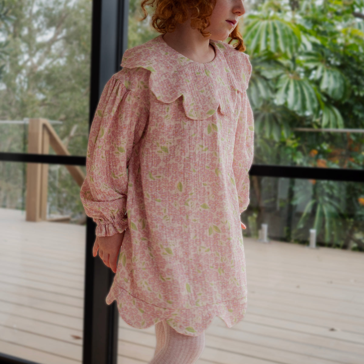Organic Cotton Petal Smock Dress · Peony
