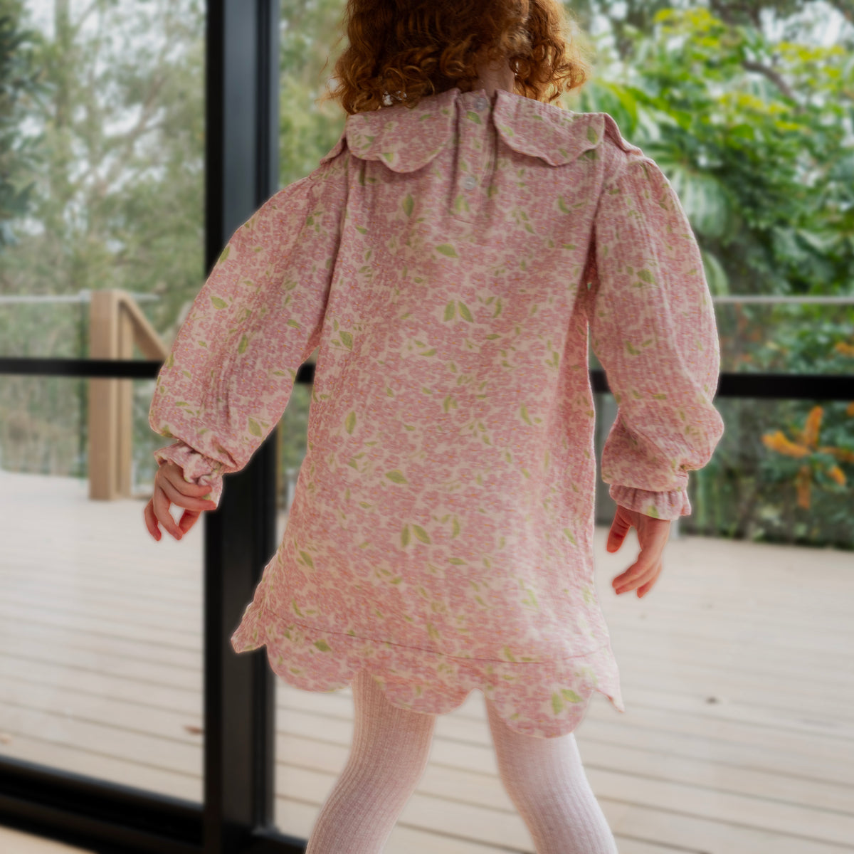 Organic Cotton Petal Smock Dress · Peony