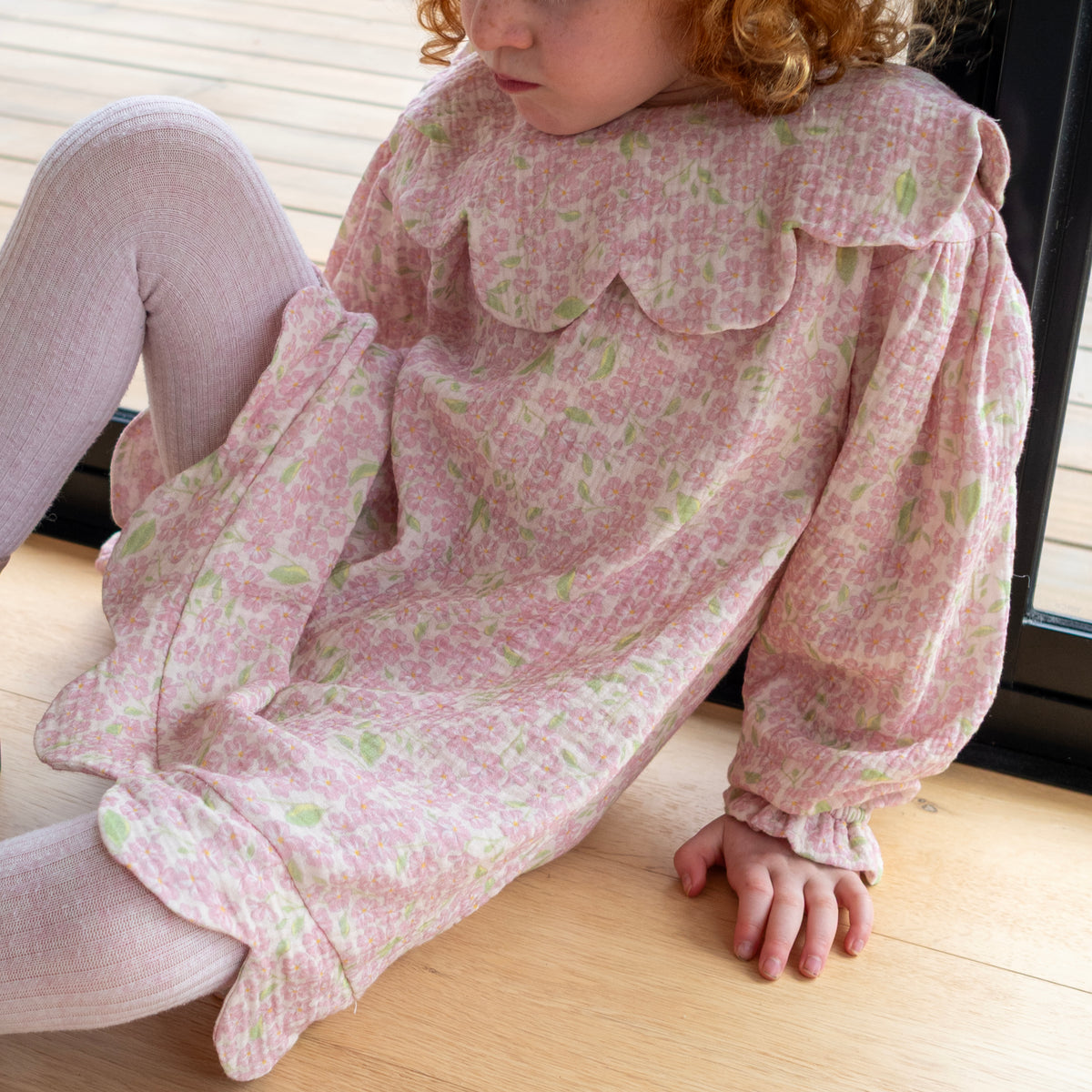 Organic Cotton Petal Smock Dress · Peony
