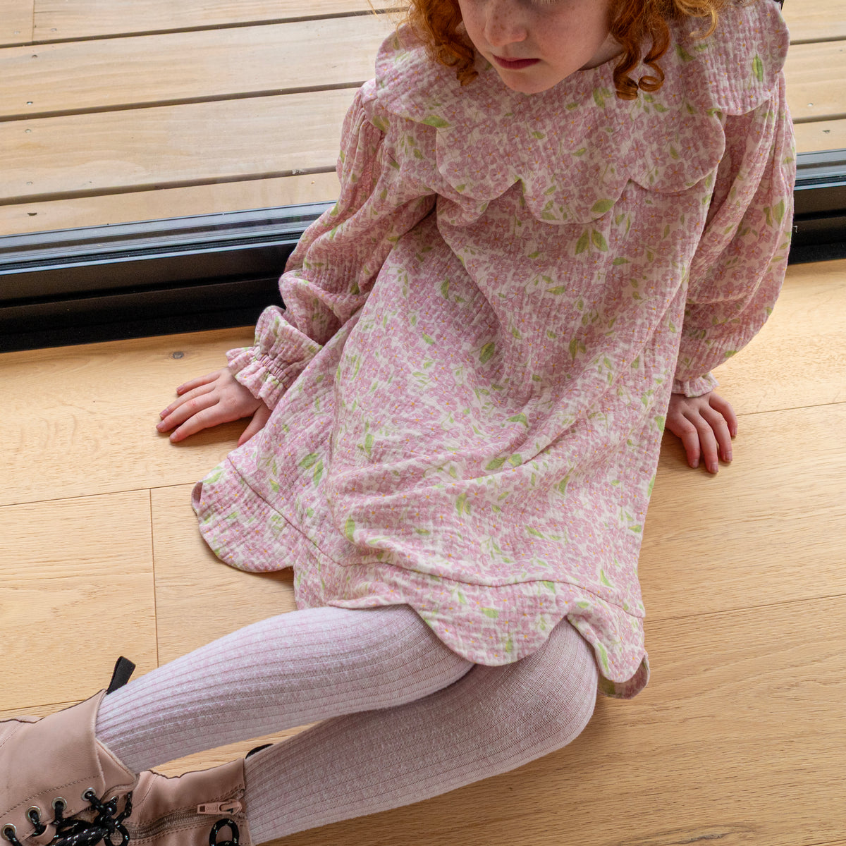 Organic Cotton Petal Smock Dress · Peony