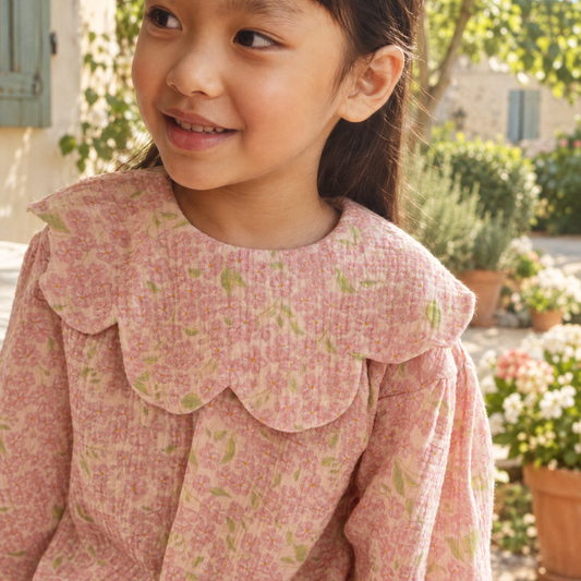 Organic Cotton Petal Smock Dress · Peony