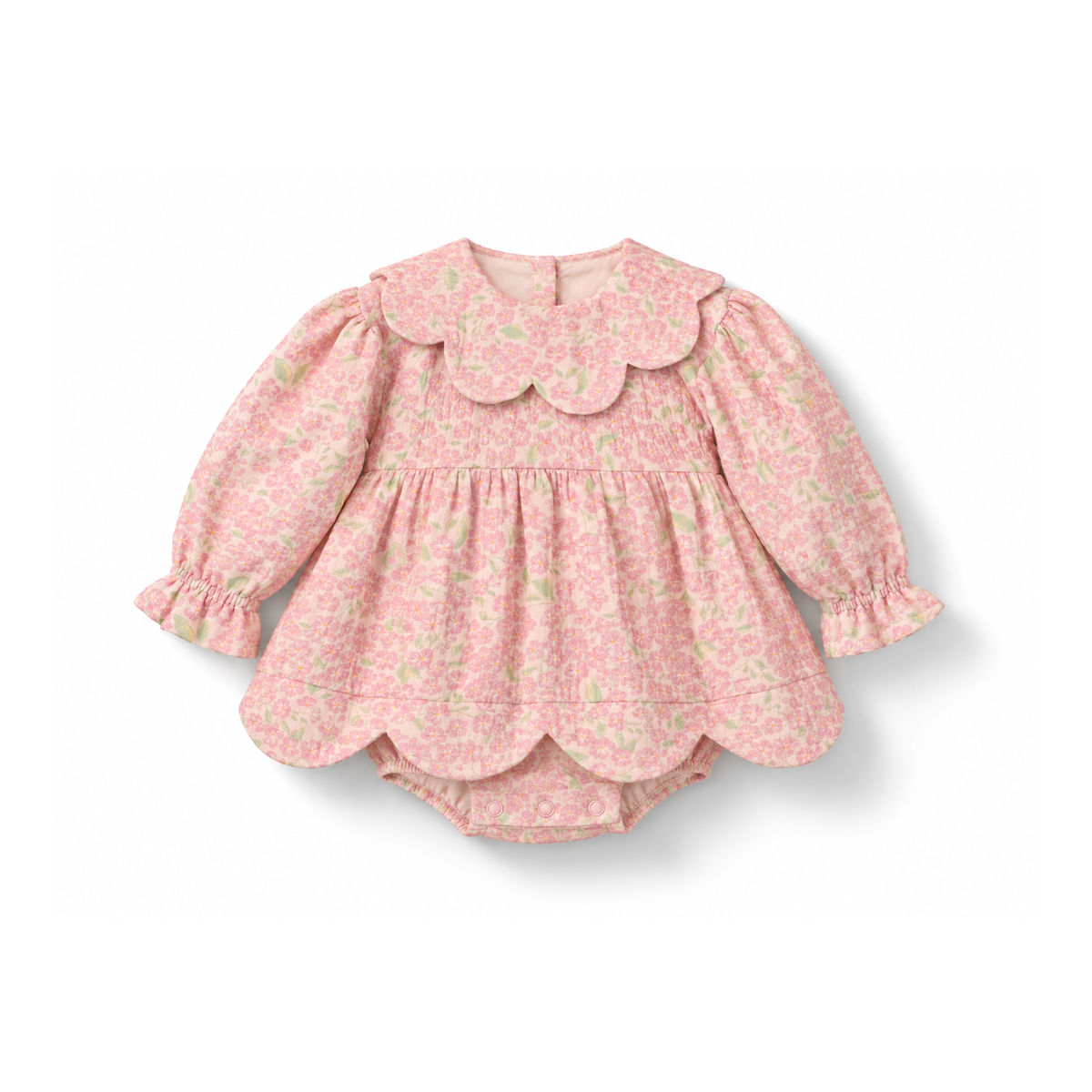 Organic Cotton Petal Romper Dress · Peony