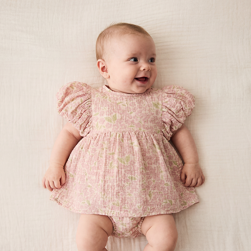 Organic Cotton Maya Romper Dress · Peony