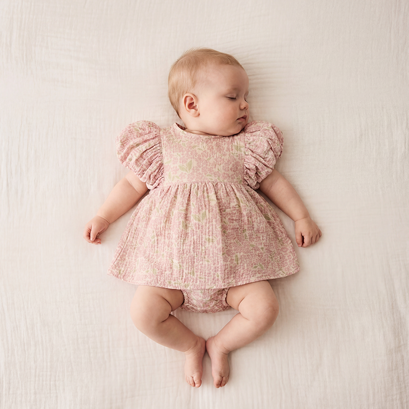 Organic Cotton Maya Romper Dress · Peony