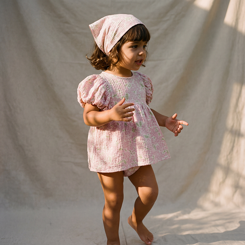 Organic Cotton Maya Romper Dress · Peony