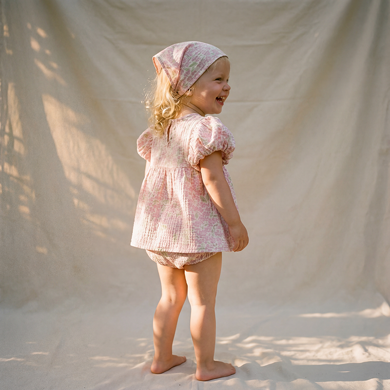 Organic Cotton Maya Romper Dress · Peony