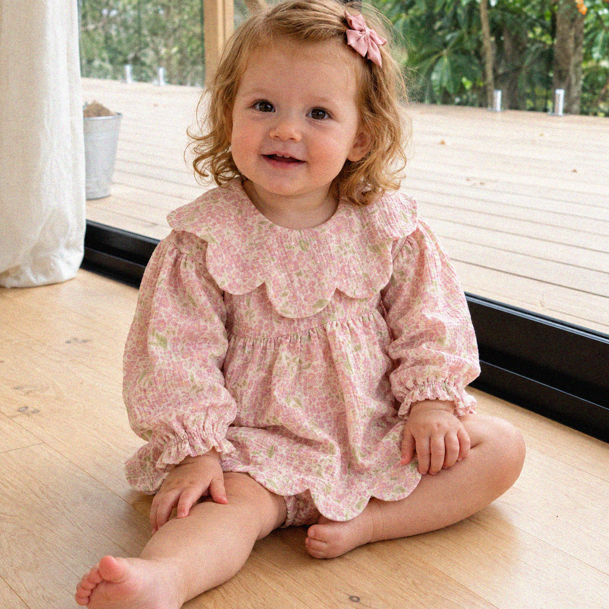 Organic Cotton Petal Romper Dress · Peony