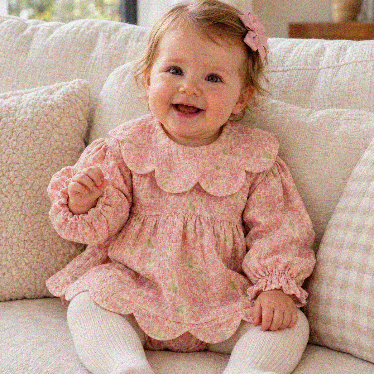 Organic Cotton Petal Romper Dress · Peony