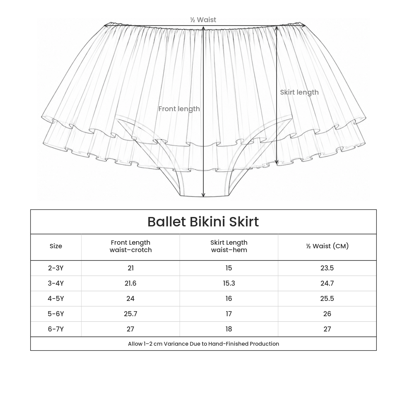 Ballet Bikini Skirt size guide