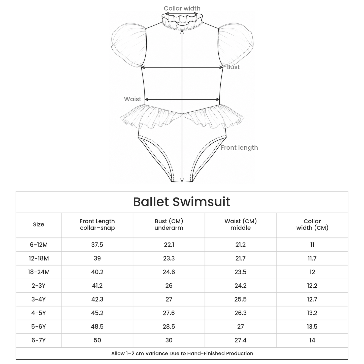 Ballet Swimsuit size guide