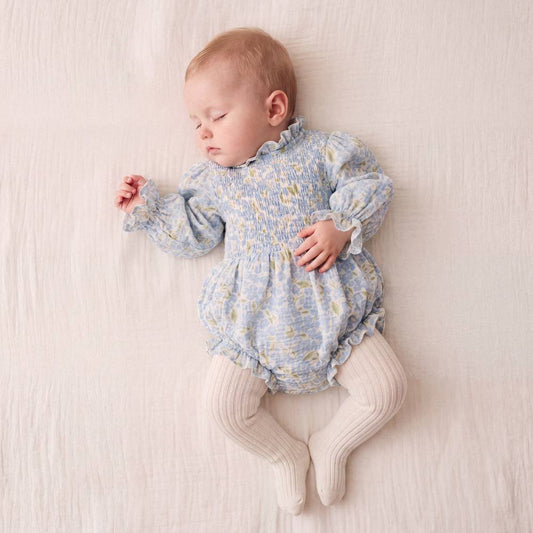 Organic Cotton Adaline Long Sleeve Romper · Hydrangea