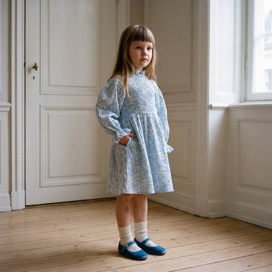 Organic Cotton Adaline Long Sleeve Dress · Hydrangea