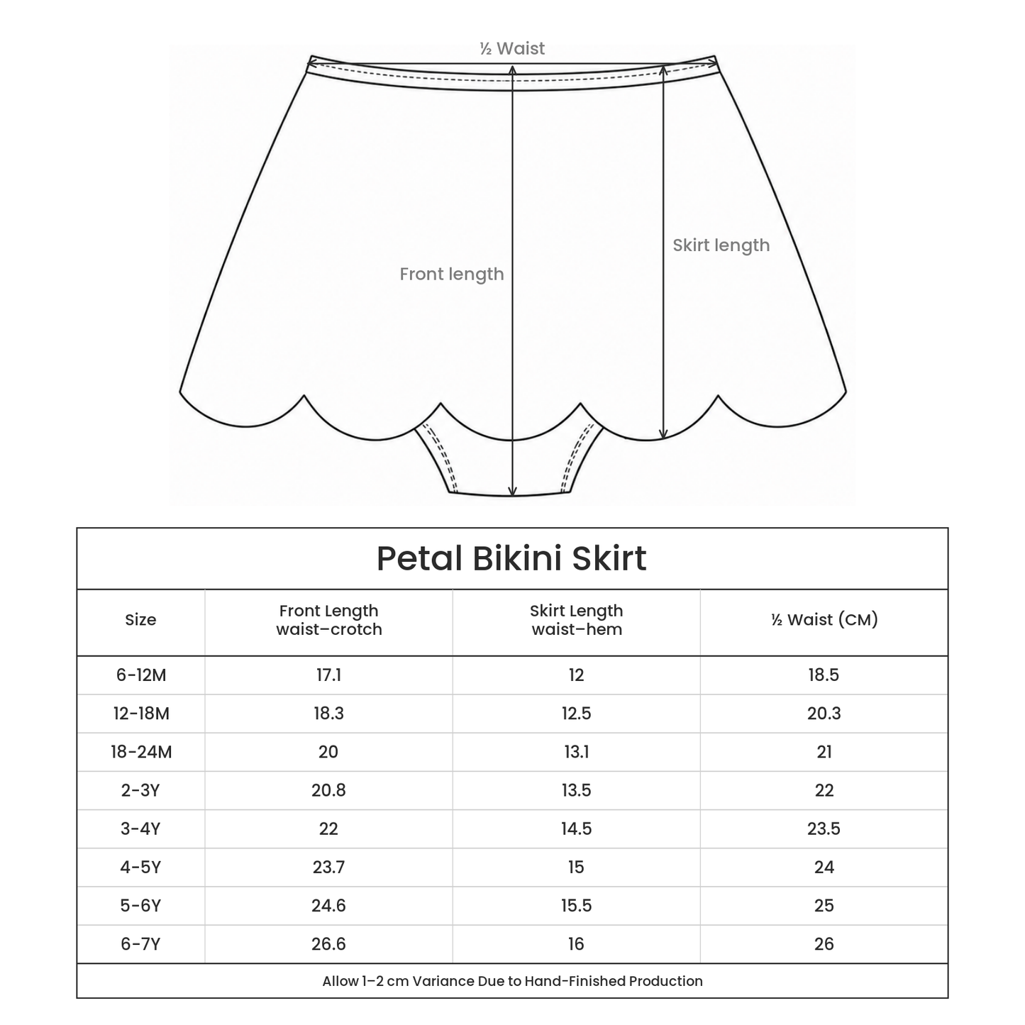Petal Bikini Skirt size guide