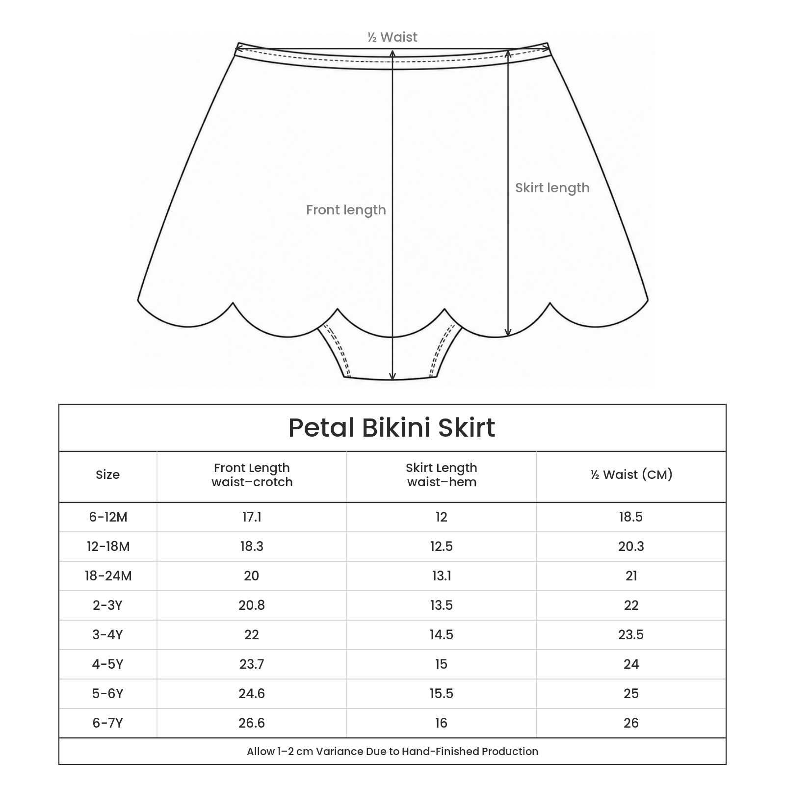 Petal Bikini Skirt size guide
