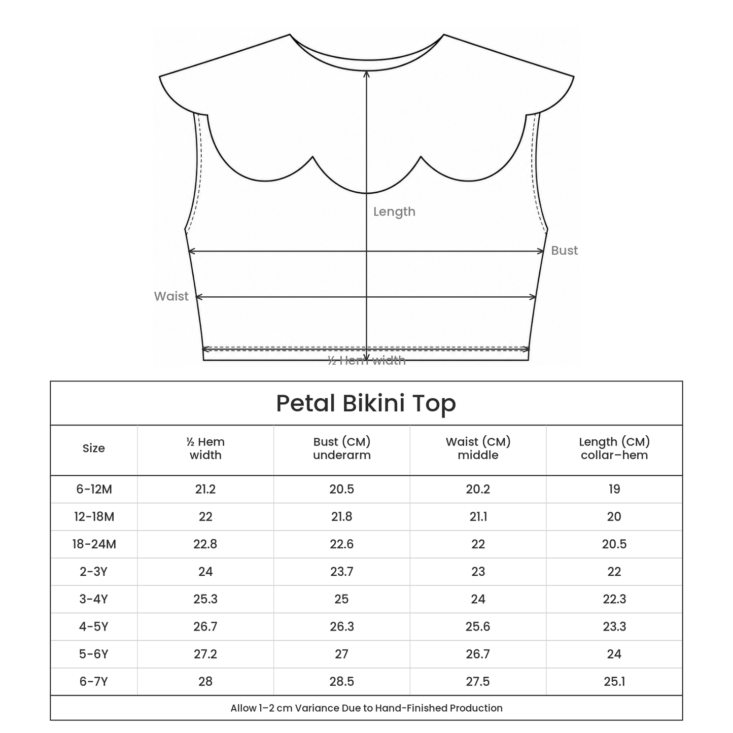 Petal Bikini Top size guide