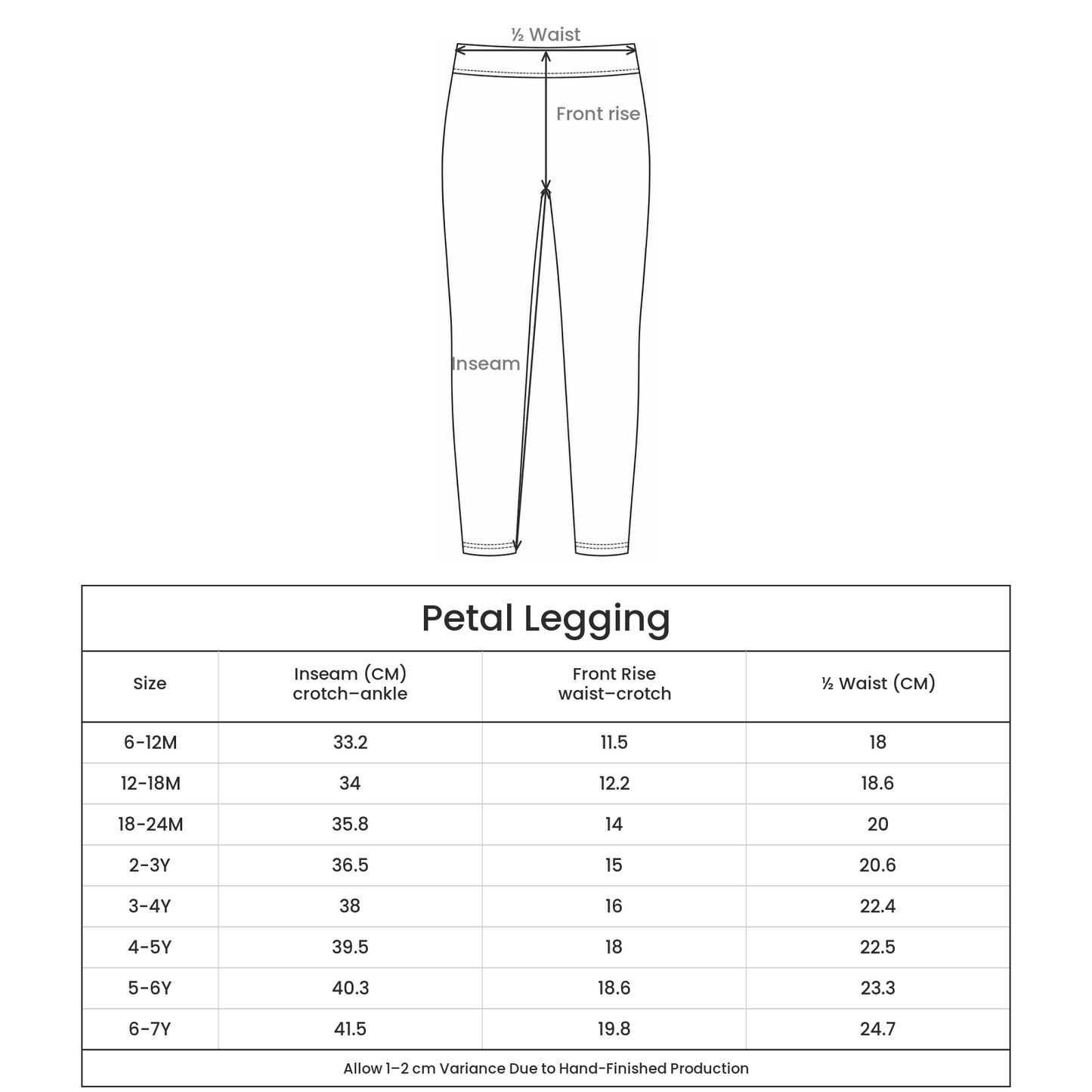Petal Legging size guide