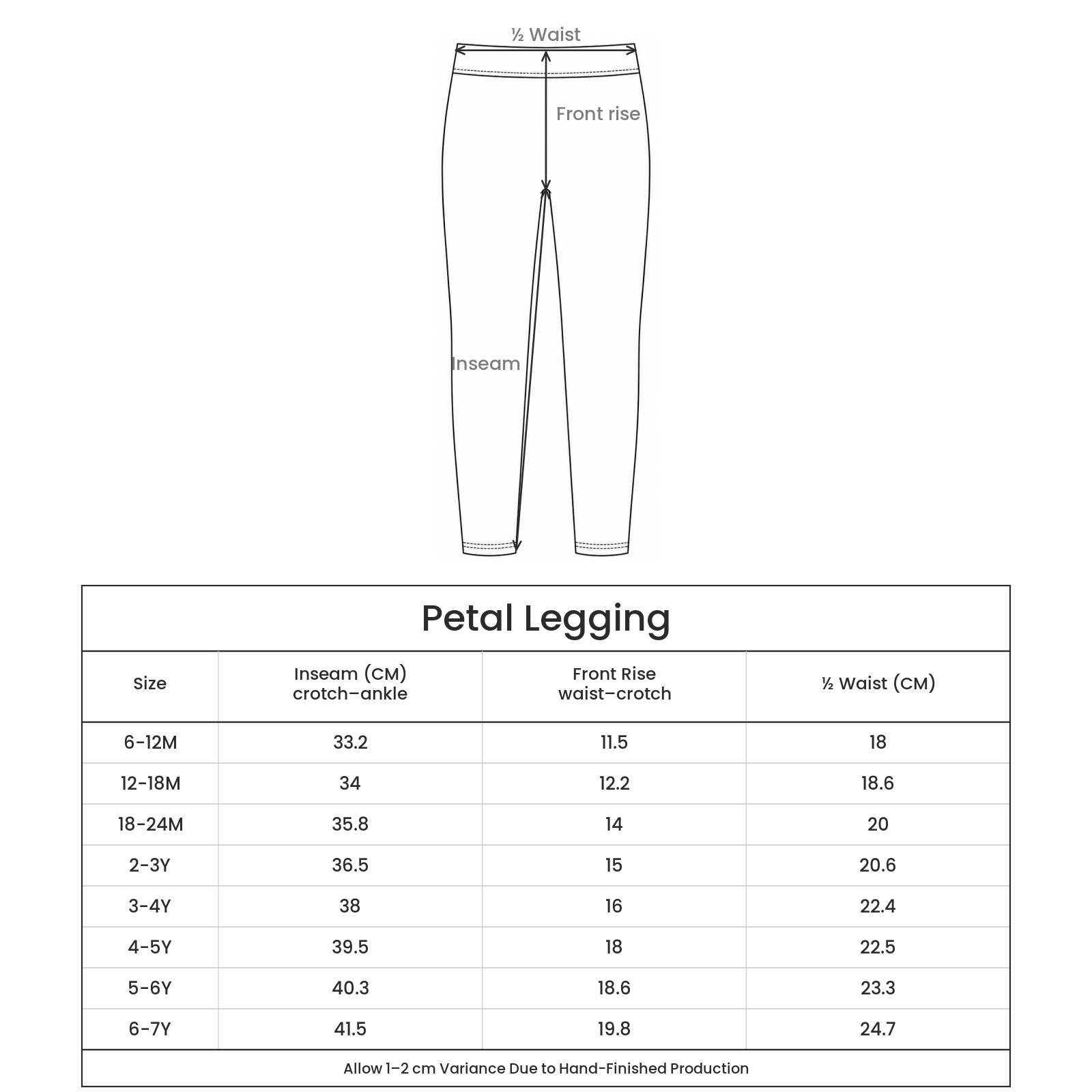 Petal Legging size guide