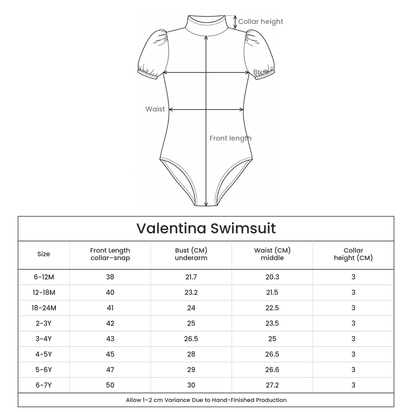 Valentina Swimsuit size guide